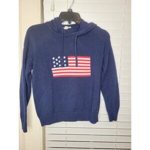 Brit NY Womens American Flag Knit Hoodie Sweater Navy Blue XS Properly coastal